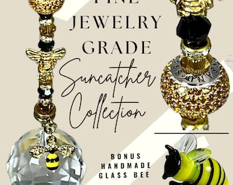 Bee STERLING Silver CZ Bead Suncatcher Gold Plated Bees BONUS Handmade Glass Honey Bee Jewelry Grade Pave Golden/Sterling Crystal Decoration