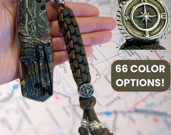 Paracord Knife Lanyard with Compass Bead, Stainless Steel