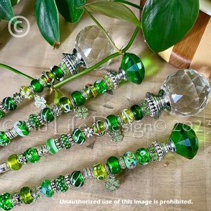 Irish Garden Stake Fancy Glass Decoration + BONUS Celtic Trinity Knot Earrings / Fairy Wand Suncatcher / Ireland Green with Four Leaf Clover