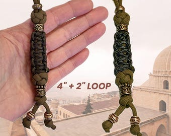 Copper Color Bead Paracord Pocket Knife Lanyard, Luggage, Air Tag, Key Fob Zipper Pull 550 Cord with Weave Brown Moroccan Style EDC