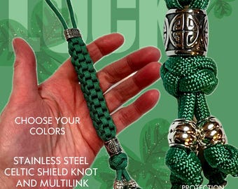 Celtic Shield Knot Paracord Lanyard with Stainless Steel Beads