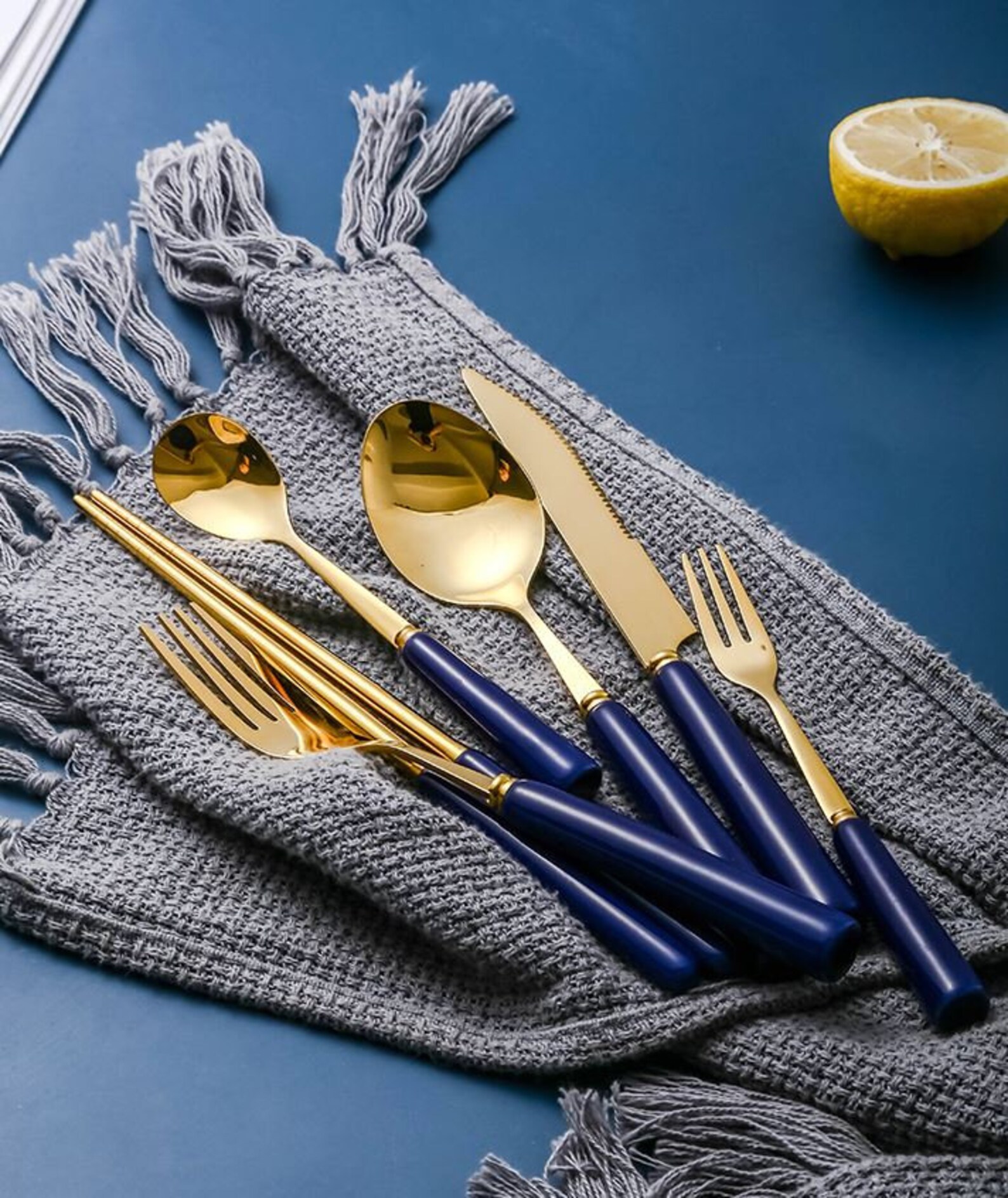 Deep blue ceramic Handle Flatware Ceramic handle flatware set Etsy