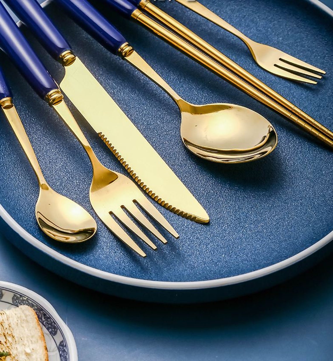 Deep Blue Ceramic Handle Flatware Ceramic Handle Flatware Set Etsy