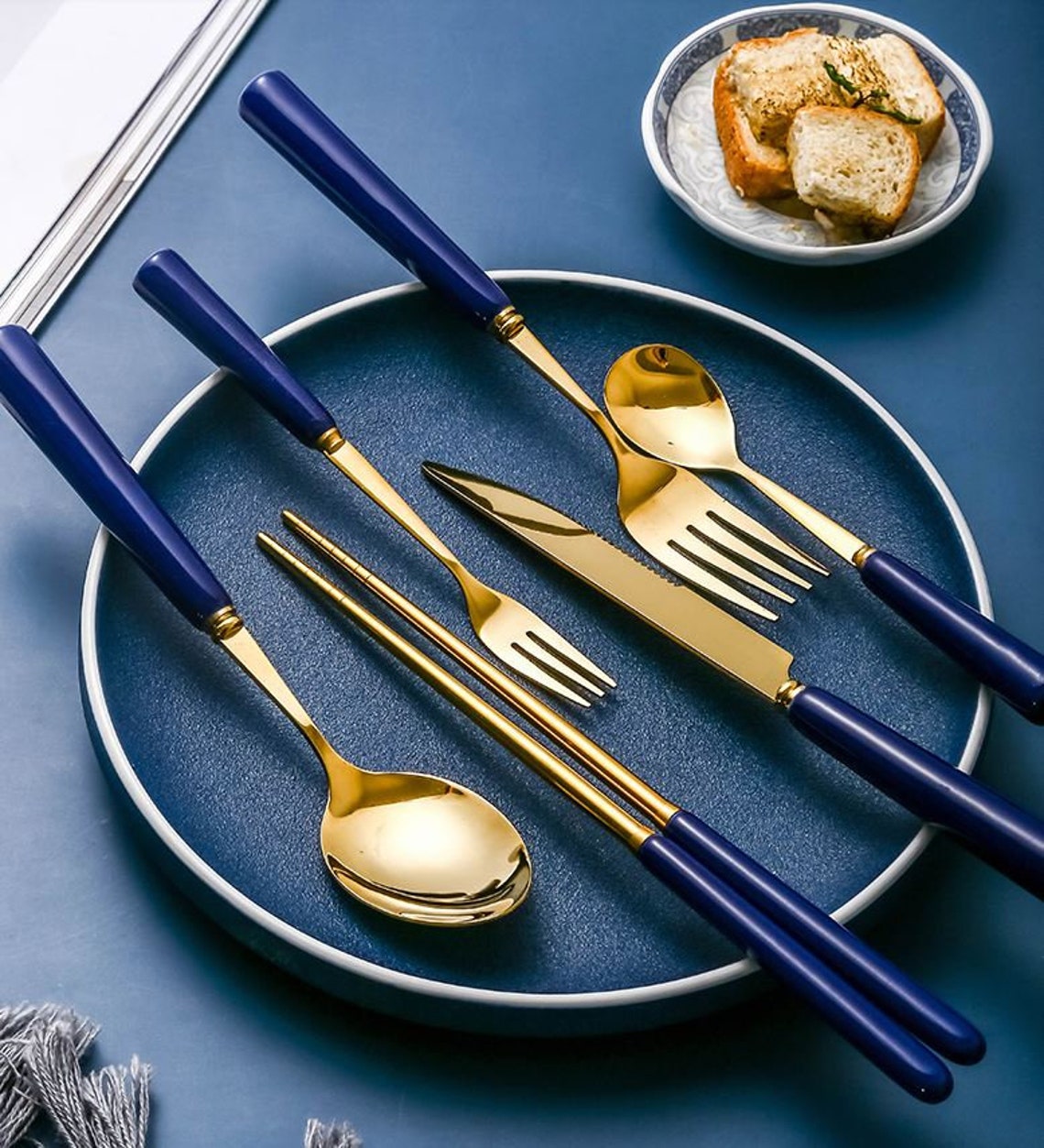 Deep blue ceramic Handle Flatware Ceramic handle flatware set Etsy