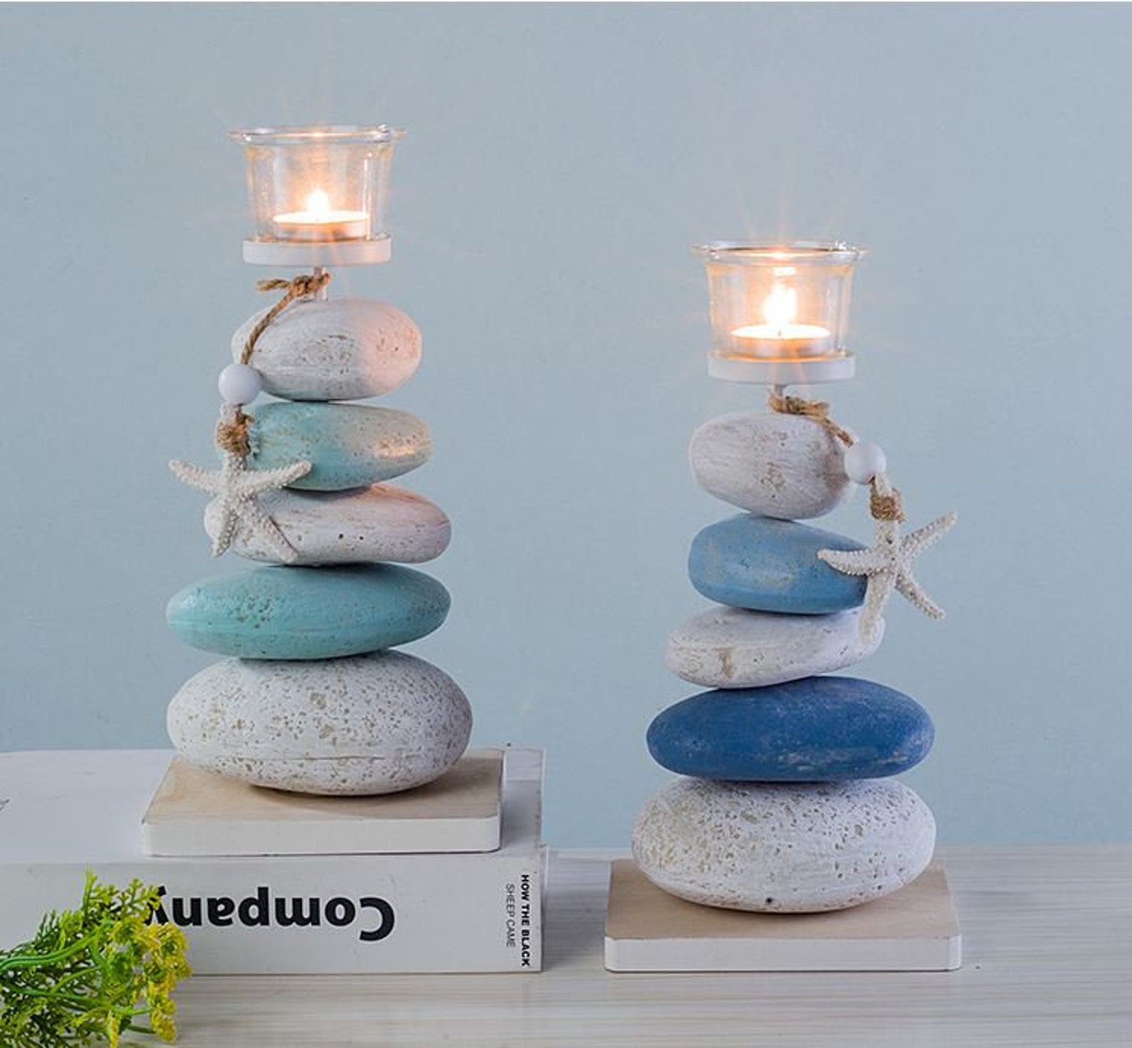 5 Stacked Stone Candle Holder Beach Cabin Candle Holder Set Etsy UK