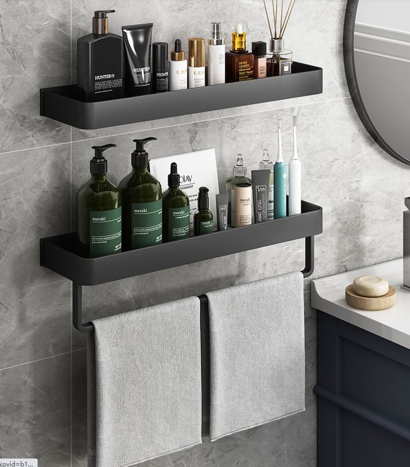 Bathroom Shelf Aluminum Black Corner Shelf Square Bath Shower Etsy