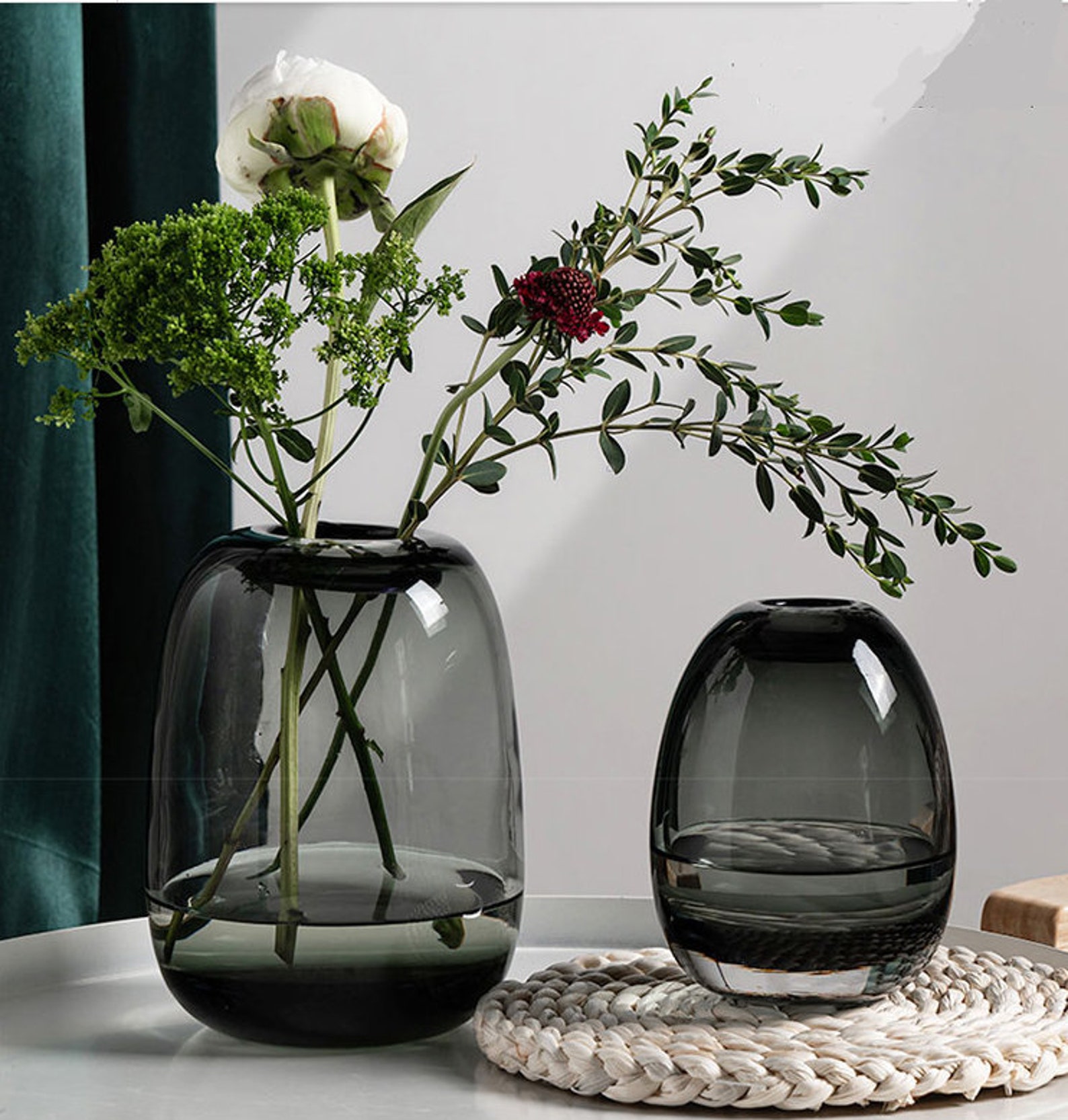 Smoked Modern Black Glass Vase Hand Blown Cylinder Glass Vase Etsy