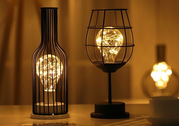 Rustic Wire Wine Glass Lamp Wine Bottle Lamp Industrial Etsy