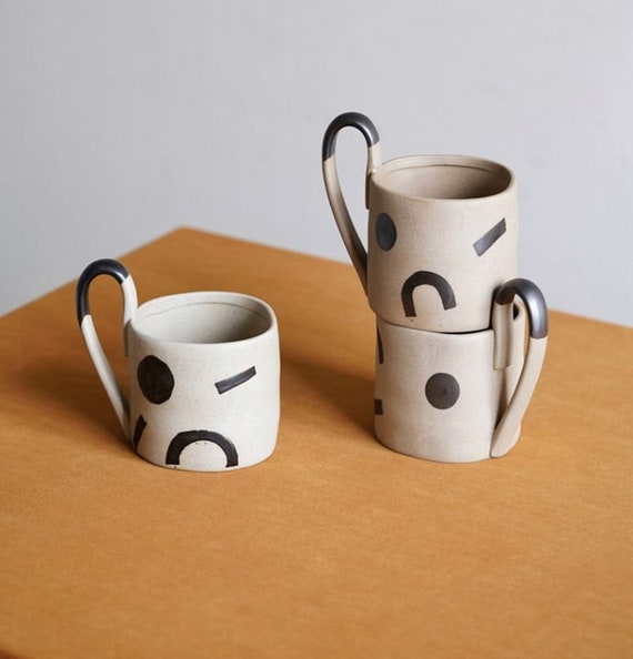 380ml Stoneware Coffee Mug with unique handle Geometric Etsy