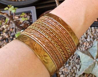 Vintage 70s Mixed Metal Cuff Bracelet: Brass, Copper & Steel - Made in India
