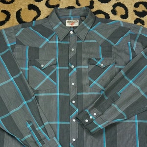 Vintage Plaid Western Snap Shirt, XXL Tall, 90s Vintage Plaid Cowboy Snap Shirt, 2XL, Big & Tall, Black Teal Purple Plaid