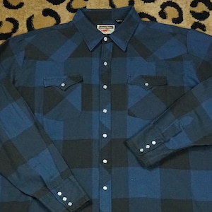 Vintage Buffalo Plaid Western Snap Shirt, XXL Tall, 90s Vintage Buffalo Check Cowboy Shirt, 2XL, Big & Tall