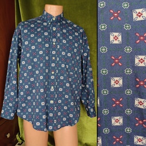 Vintage 90s Cotton Dad Shirt: Navy Blue Preppy Button-Up (Large)