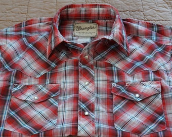 Vintage 80s Plaid Wrangler Shirt Western Large Vintage Plaid Cowboy Made in USA