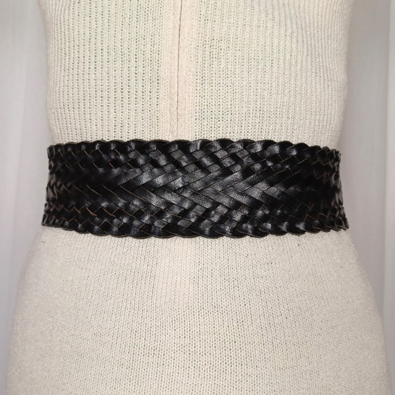 Y2K Vintage Wide Woven Leather Belt, L/XL, Up to … - image 4