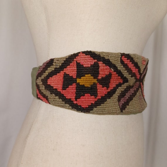 Vintage Kilim Woven Waist Belt, 26” – 30”, 80s Vi… - image 6