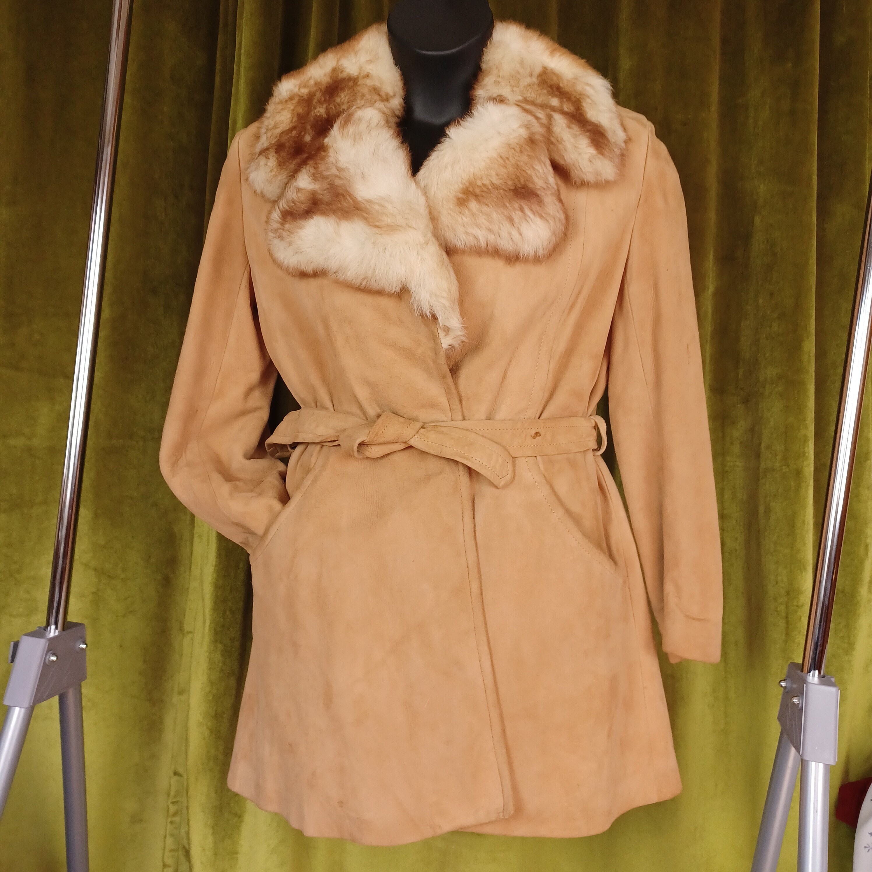 Topshop Petite faux leather mid length 70s style car coat in tan