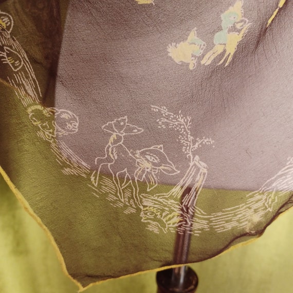 Vintage 40s 50s Baby Deer Print Silk Chiffon Scar… - image 5