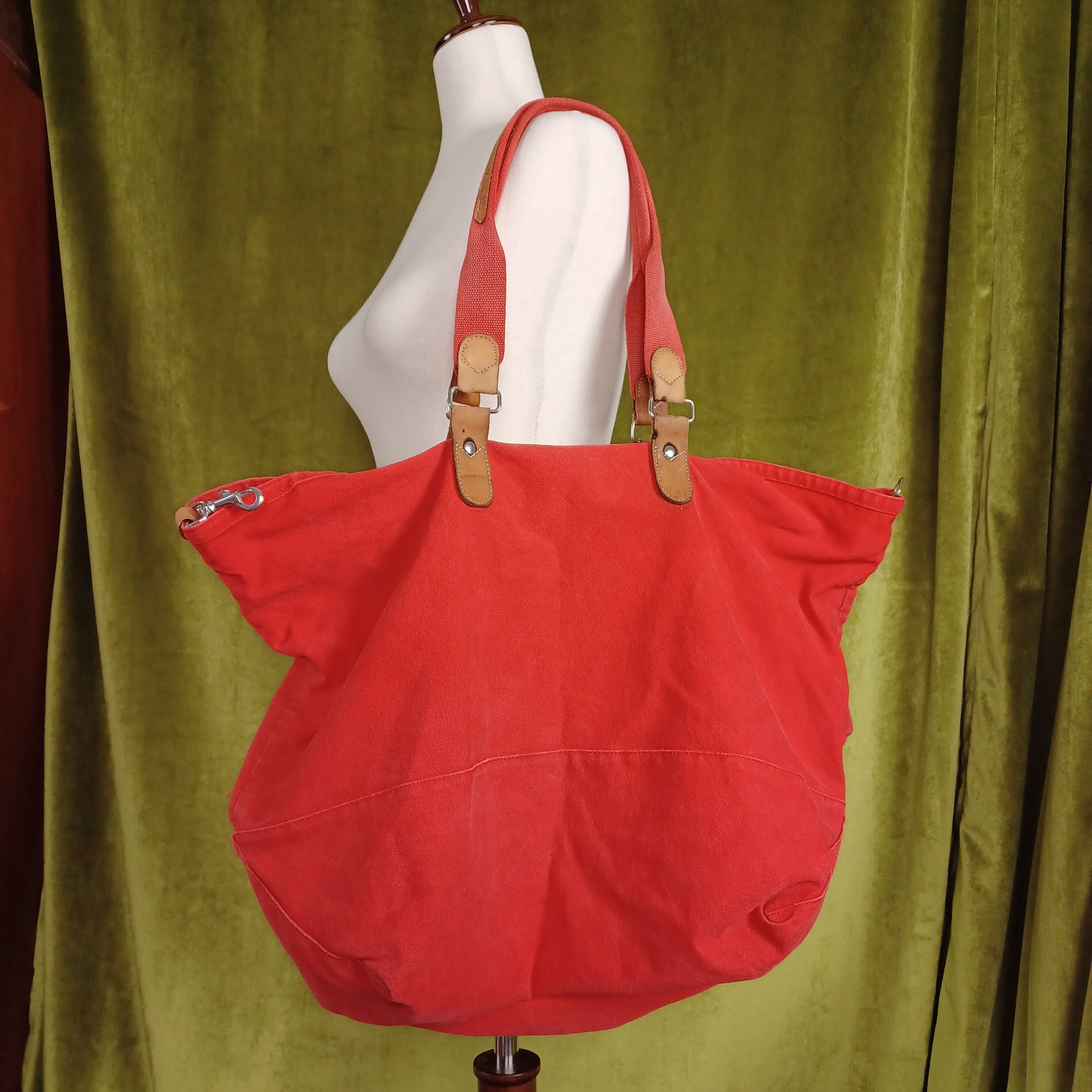 Vintage 80s GAP Oversized Cotton Canvas Tote Bag, Leather