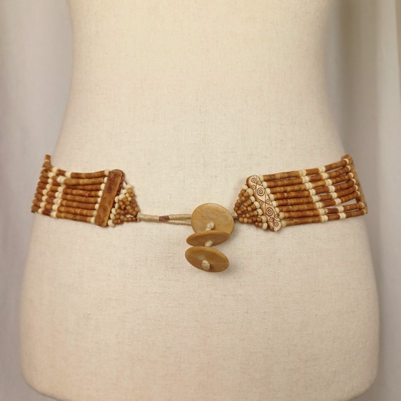 Vintage Carved Bone Beaded Belt: 90s Boho Festival Style (31 