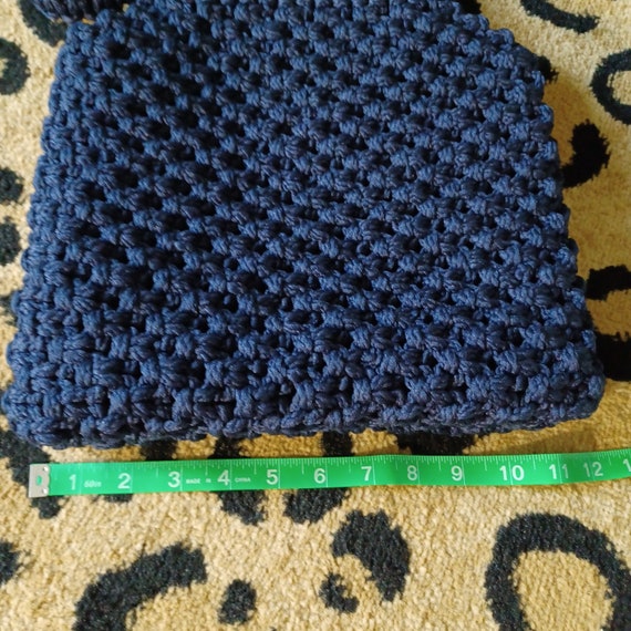 Vintage 70s Vintage Navy Blue Macrame Purse, Vint… - image 5
