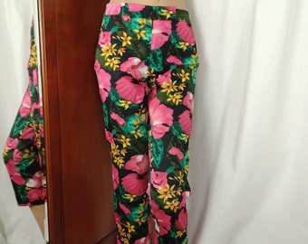 Y2K Vintage Cache Tropical Stretch Capris With Leg Zips, XS/0, Moody Tropical Floral, Resort Wear, Vacation, Island, Beach, Summer, Cotton