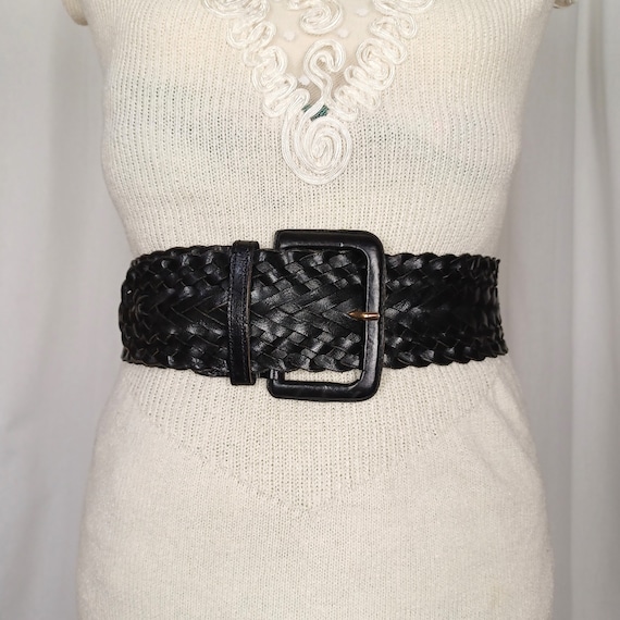 Y2K Vintage Wide Woven Leather Belt, L/XL, Up to … - image 1