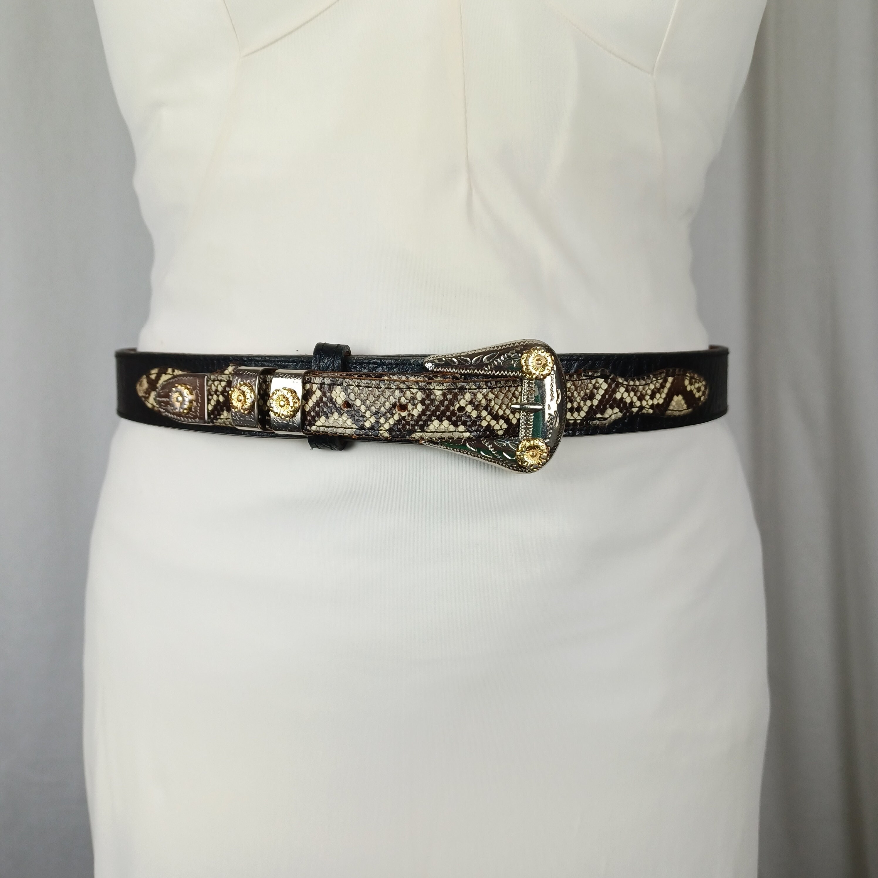 Nocona Snake Skin Belt Vintage Inspired VTG NOCONA REAL ANACONDA SNAKE LEATHER BELT GRAY WESTERN  main image 4