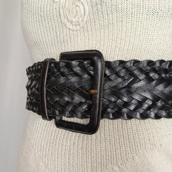 Y2K Vintage Wide Woven Leather Belt, L/XL, Up to … - image 2