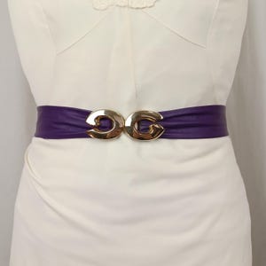 Vintage 80s &quot;G&quot; Purple Leather Cinch Belt, Adjustable Up to 33”, 80s Party, Office Wear, Business Casual, Going Out, Bright, Gift For Her