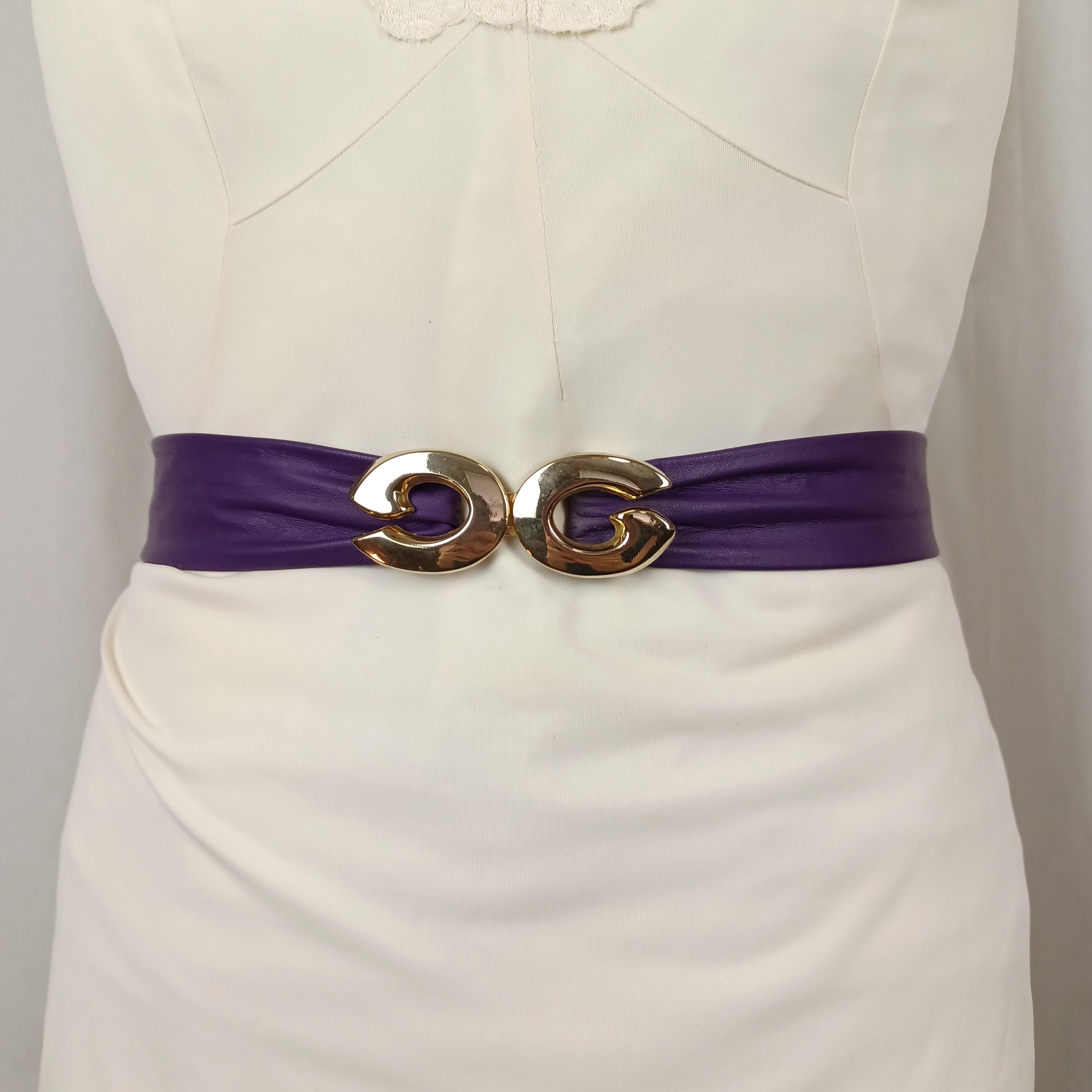 Vintage purple leather belt with large gold buckle Generic Women Lavender Purple Fashion Belt - Hip High Waist  main image 3