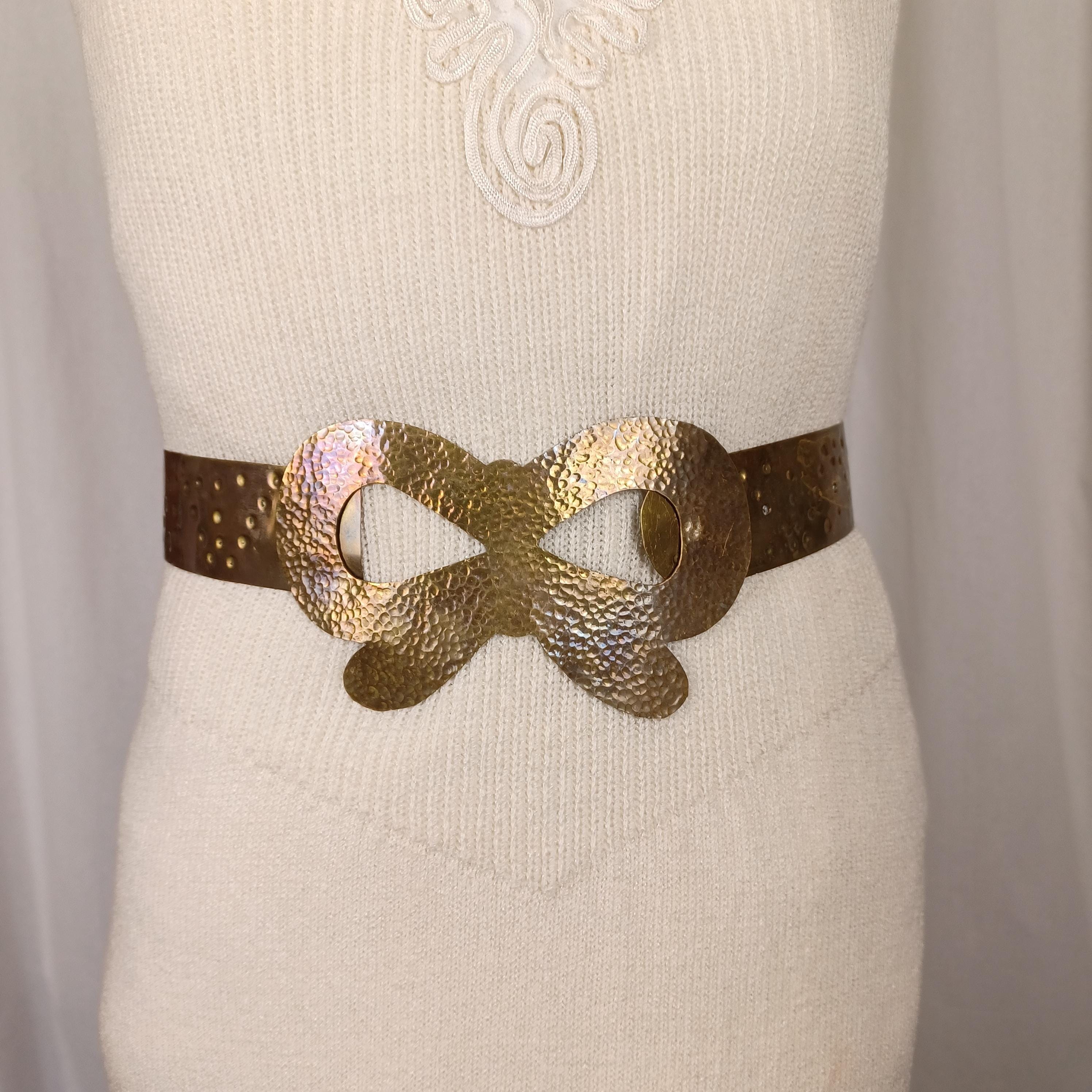 Vintage cream w/gold and black design w/ gold bow buckle adjustable one size EllaNY Stirrup Elastic Belt - RIDE main image 4
