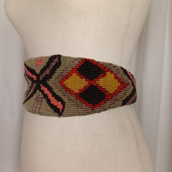 Vintage Kilim Woven Waist Belt, 26” – 30”, 80s Vi… - image 2