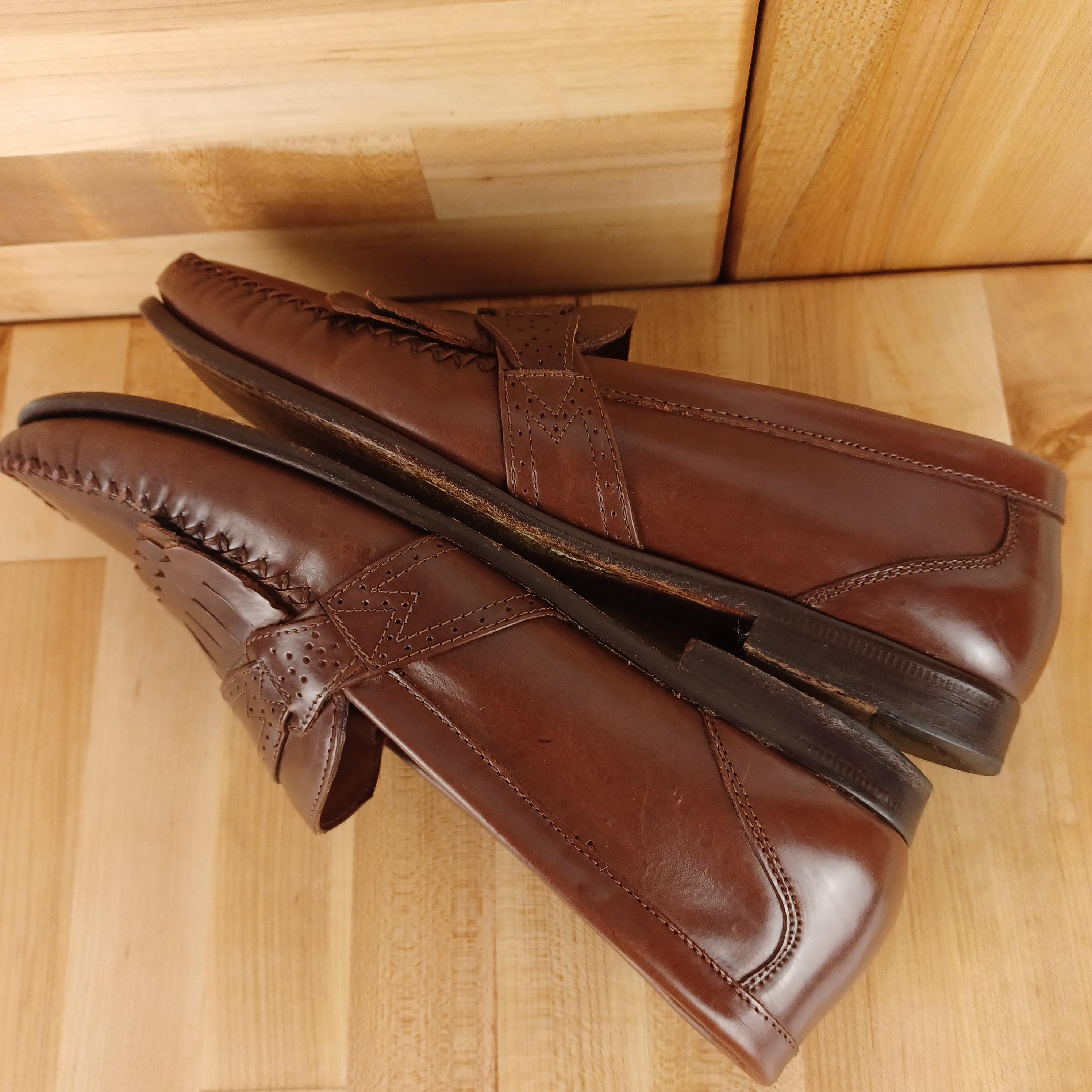 Vintage Brown Leather Moccasin Style Loafers, Men