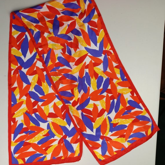 Vintage Bright Leaf Print Rectangular Silk Scarf,… - image 2