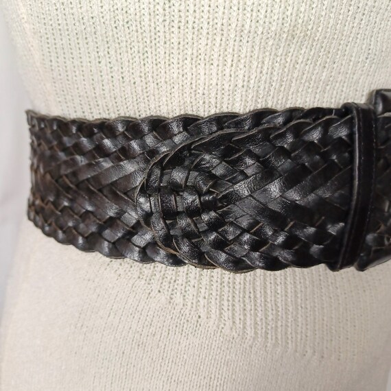 Y2K Vintage Wide Woven Leather Belt, L/XL, Up to … - image 6
