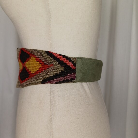 Vintage Kilim Woven Waist Belt, 26” – 30”, 80s Vi… - image 3