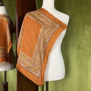 Vintage 70s Anne Klein Copper Paisley Silk Twill Scarf, 21&quot; Square, Monochrome, Elegant, Warm Fall Colors, Neck Scarf, Gift For Her, Mother