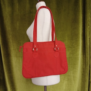 Mini tote con cremallera de lona roja vintage de los años 60, 9" X 12" x 5", cartera de lona expandible pequeña pero espaciosa, bolsa de suministros de arte, bolsa de maquillaje, bolsa casual