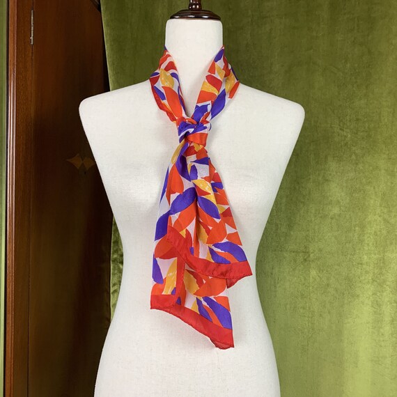 Vintage Bright Leaf Print Rectangular Silk Scarf,… - image 3