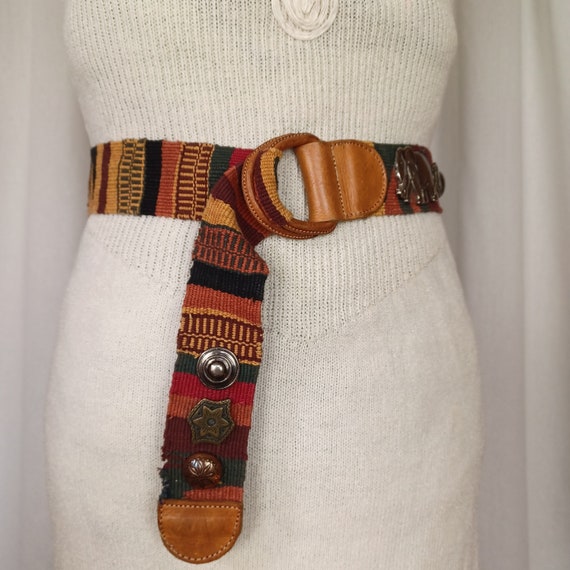 Vintage 90s African-Inspired Woven Belt, Up to 36… - image 8