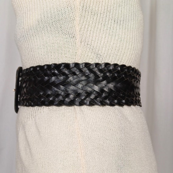 Y2K Vintage Wide Woven Leather Belt, L/XL, Up to … - image 3