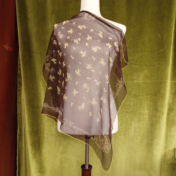 Vintage 40s 50s Baby Deer Print Silk Chiffon Scar… - image 3