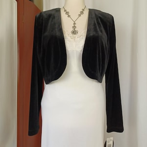 NWT 90s Vintage My Michelle Stretch Velvet Bolero Jacket, M/L, Lightweight With Shoulder Pads, Extra Long Sleeves, Deadstock, Mint Condition