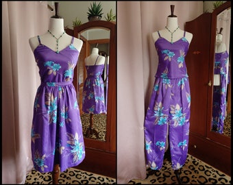 Vintage Tropical 3-Piece Set, XS/XXS, Matching Purple & Teal Hawaiian Separates, Vintage Playsuit, Vintage Resort Wear