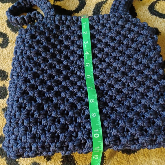 Vintage 70s Vintage Navy Blue Macrame Purse, Vint… - image 4