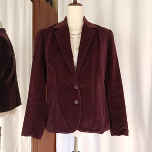 Vintage 70s 80s Plum Purple Velvet Blazer, Large/Medium, Soft Cotton Eggplant Velvet, Dark Academia, Professional, Office, Casual, Preppy