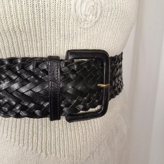 Y2K Vintage Wide Woven Leather Belt, L/XL, Up to … - image 7