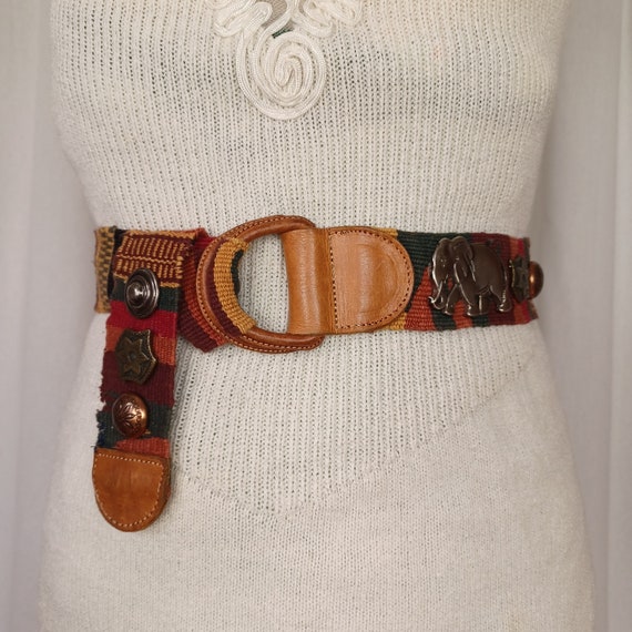 Vintage 90s African-Inspired Woven Belt, Up to 36… - image 1