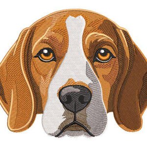 Diseño de bordado de cabeza de perro beagle / Tamaños de aro 4x4 y 5x7 / dst, pes, exp, jef / Regalo para amantes de las mascotas / Archivo de bordado a máquina